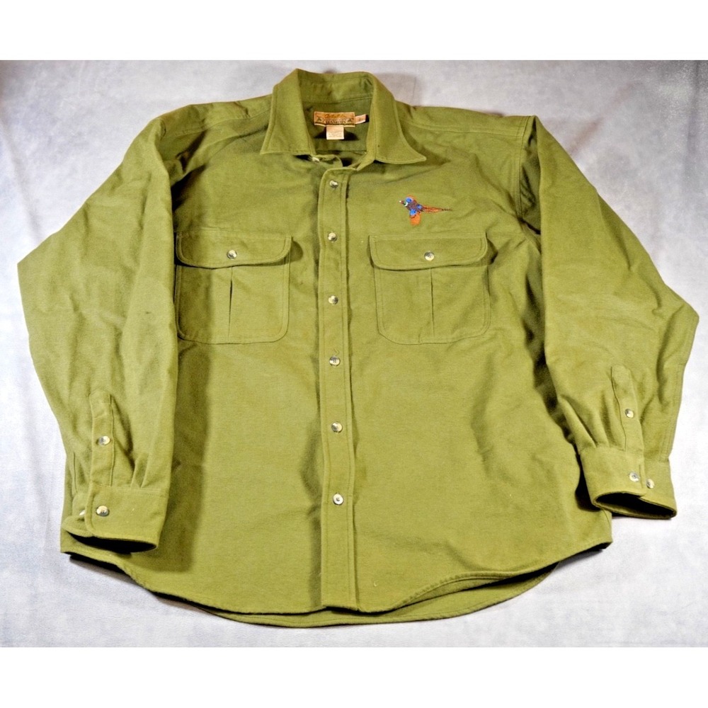 Cabela's Pheasant Embroidered Mens Heavy Chamois Shirt XL Green Hunting